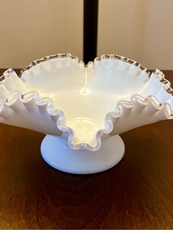 Fenton Other - Vintage Fenton Ruffled Pedestal Milk Glass Bowl